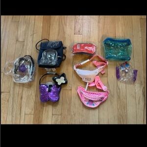 little girls pocketbook, fanny packs,backpac,plastic bags, vintage new 8 pieces